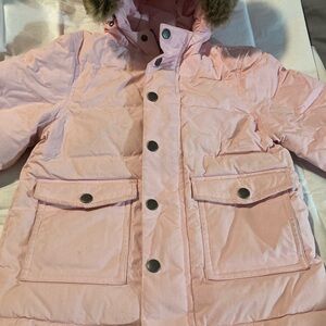Hanna Andersson Down Explorer Parka Light Pink Jacket with Faux Fur Hood Size 4